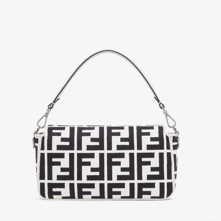 Affordable HOT FF Baguette Black White Fendi Medium Bag In Motif Canvas 0822
